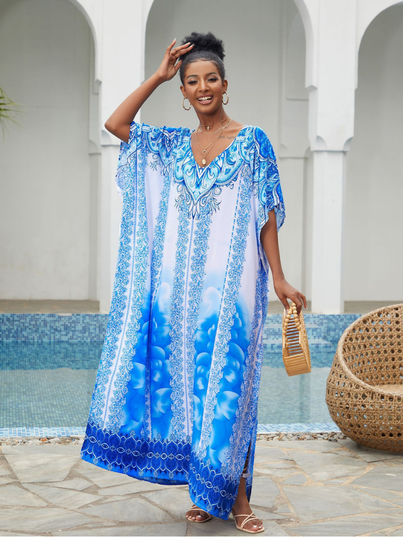 Live For Yourself Rayon Blue Loose Kaftan Dress