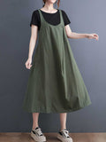 Plain Cotton Round-Neck Salopette Dress