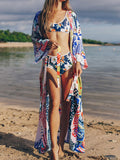 Beachwear & Swimwear Polyester Kimono Floral Print With Doll Print On Back Multicolor Color Long Length Gown Kimono Duster Robe