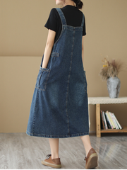 Pure Soul Denim Lockeres Latzkleid mit Rundhalsausschnitt