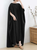 Plain Cotton Round-Neck Bat Sleeves Kaftan Dress