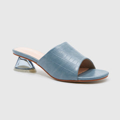 Slide Hausschuhe Kristall High Heels Blau