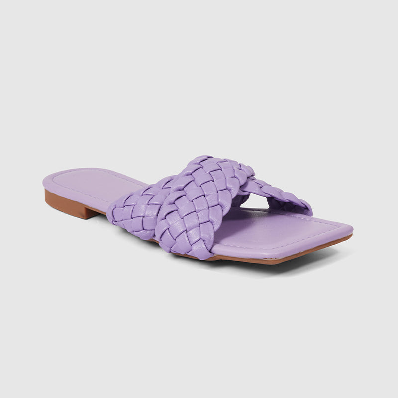 Pantuflas tejidas de verano, suaves y planas, moradas