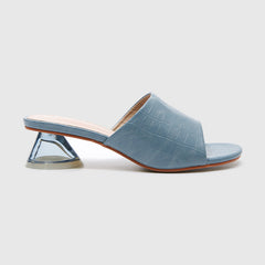 Slide Hausschuhe Kristall High Heels Blau