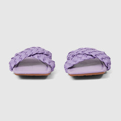 Pantuflas tejidas de verano, suaves y planas, moradas