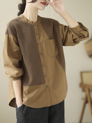 Knitted Loose Literary Retro Cotton Color Matching Shirt