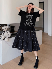 Vestido negro de algodón con corte A Look At The Sky