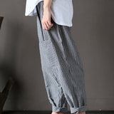 Women Stripe Elastic Waist Casual Loose Harem Pants