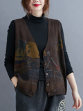 Printing Sleeveless knitted Vest Sweater Cardigan Jacket