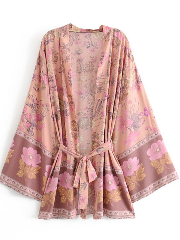 Kurzer Kimono mit Blumendruck, rosa, Baumwolle und Viskose, kurzes Kleid, Kimono, Staubmantel