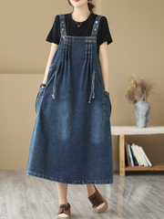 Pure Soul Denim Lockeres Latzkleid mit Rundhalsausschnitt