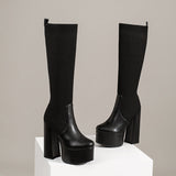 Stretchy Chunky Heels Boots