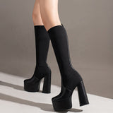 Stretchy Chunky Heels Boots