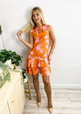 Two Tone Floral Ruffle Dress