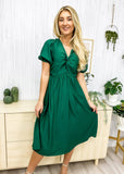 Twist Front Puff Sleeve Dress