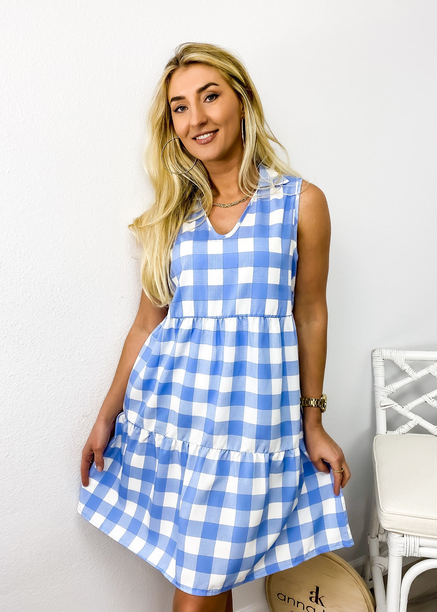 Gingham Print Tiered Dress