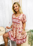 Floral Puff Sleeve Bohemian Dress