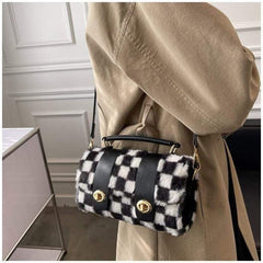 Fuzzy Checkered Print Bag