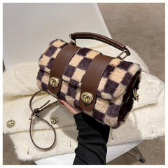 Fuzzy Checkered Print Bag