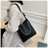 Solid Color Leather Shopper Bag