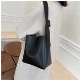 Solid Color Leather Shopper Bag