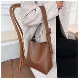 Solid Color Leather Shopper Bag