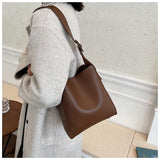 Solid Color Leather Shopper Bag