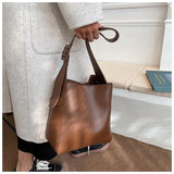 Solid Color Leather Shopper Bag