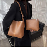 Solid Color Leather Shopper Bag