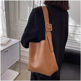 Solid Color Leather Shopper Bag