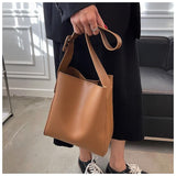 Solid Color Leather Shopper Bag