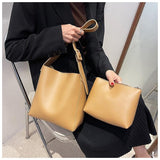 Solid Color Leather Shopper Bag