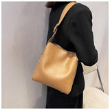 Solid Color Leather Shopper Bag