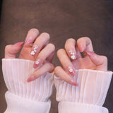 Medium Rounded Baby Pink Press On Nails with Flower and Pearl Charms