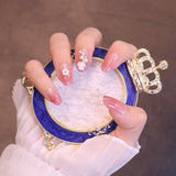 Medium Rounded Baby Pink Press On Nails with Flower and Pearl Charms