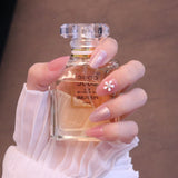 Medium Rounded Light Pink Press On Nails with Flower and Crystal Charms