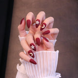 Medium Almond Matte Red Press On Nails with Flower and Moon Charms