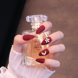 Medium Almond Matte Red Press On Nails with Flower and Moon Charms