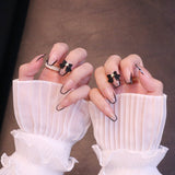 Medium Square Nude Press On Nails with Black Bow and French Tip