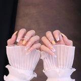 Long Square Yellow French Tip Press On Nails with Bow