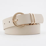 Faux Leather Belt with Classic Gold Round Buckle