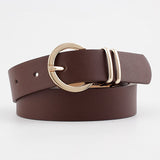 Faux Leather Belt with Classic Gold Round Buckle