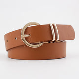 Faux Leather Belt with Classic Gold Round Buckle