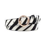 Faux Leather Animal Print Belt with Round Gold Buckle