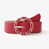 Faux Leather Belt with Round Gold Chian Buckle