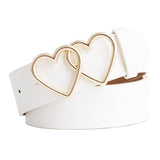 Faux Leather Belt with Double Gold Hearts Buckle