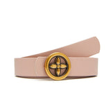 Faux Leather Belt with Round Gold Star Buckle