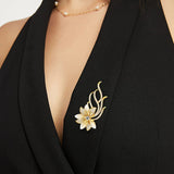 Flower Brooch Embellished with Clear Dazzling Crystals & Shell Stone