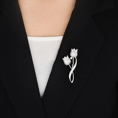 Tulip Flower Brooch with Clear Crystals