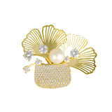 Plant-Filled Pouch Brooch with Crystals and Pearl